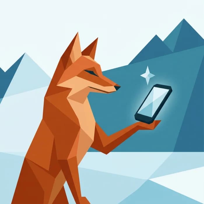 Liška podává zářící telefon